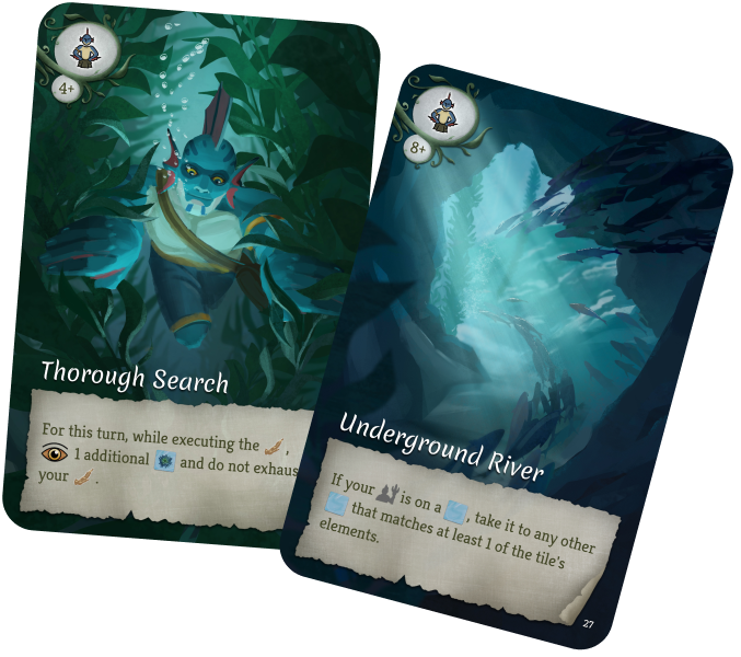 Riverbed Hunt Thorough Search and Underground River ability cards image